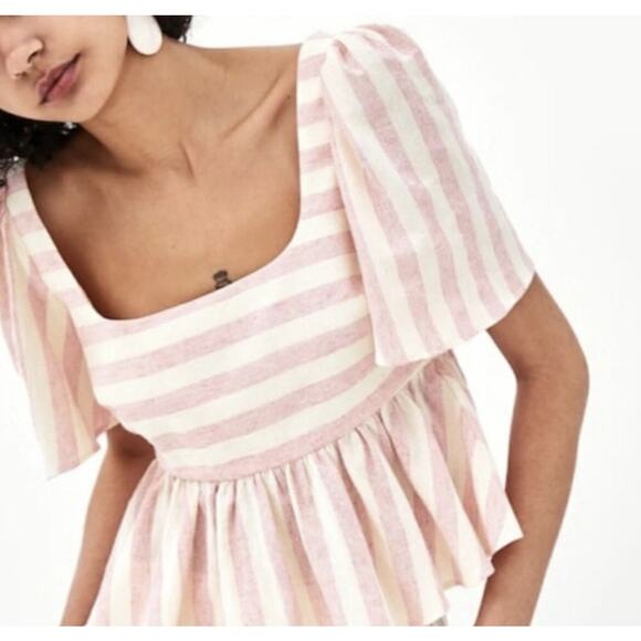 Zara TRF Collection Striped Linen Peplum Top - Picture 2 of 6